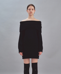 OFF SHOULDER KNIT DRESS - BLACK