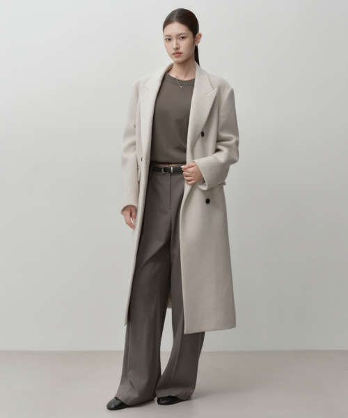 MUSINSA STANDARD WOMAN(ムシンサスタンダードウーマン)の「レディースカシミアブレンドダブルチェスターロングコート【オートミール】(チェスターコート・レディース・その他・SMALL/MEDIUM/LARGE/X-SMALL)」の1枚目の写真