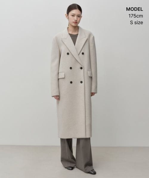 MUSINSA STANDARD WOMAN(ムシンサスタンダードウーマン)の「レディースカシミアブレンドダブルチェスターロングコート【オートミール】(チェスターコート・レディース・その他・SMALL/MEDIUM/LARGE/X-SMALL)」の2枚目の写真