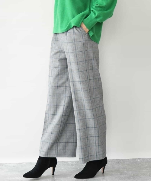 MK MICHEL KLEIN（エムケーミッシェルクラン）の「[両面起毛/洗える]グレンチェック柄ワイドパンツ（スラックス・レディース・ダークグレー/グレー・38）」の7枚目の写真