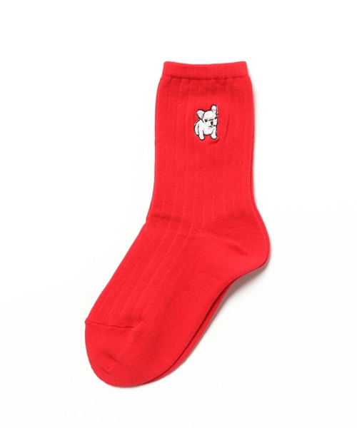 CHUBBYGANG（チャビーギャング）の「フレンチブル刺繍ソックス（ソックス/靴下・キッズ・ブラック/ホワイト/レッド・16/19/22）」の3枚目の写真