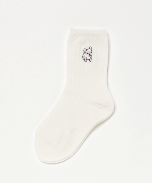 CHUBBYGANG（チャビーギャング）の「フレンチブル刺繍ソックス（ソックス/靴下・キッズ・ブラック/ホワイト/レッド・16/19/22）」の2枚目の写真