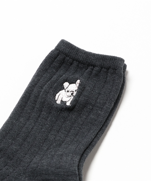 CHUBBYGANG（チャビーギャング）の「フレンチブル刺繍ソックス（ソックス/靴下・キッズ・ブラック/ホワイト/レッド・16/19/22）」の4枚目の写真