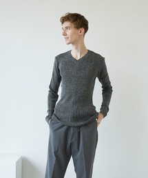 VIBGYOR　Select／二重ｳｽ風リブ　Vネック(BL)