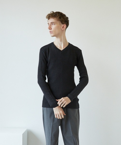 VIBGYOR（ヴィブジョー）の「VIBGYOR　Select／二重ｳｽ風リブ　Vネック(BL)（ニット/セーター・メンズ・その他1/その他2/その他3/オフホワイト/ブラック・LARGE/MEDIUM/X-LARGE）」の5枚目の写真