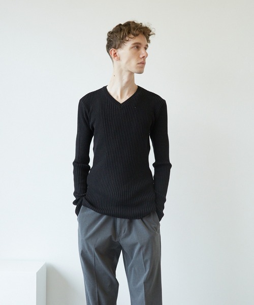 VIBGYOR（ヴィブジョー）の「VIBGYOR　Select／二重ｳｽ風リブ　Vネック(BL)（ニット/セーター・メンズ・その他1/その他2/その他3/オフホワイト/ブラック・LARGE/MEDIUM/X-LARGE）」の3枚目の写真