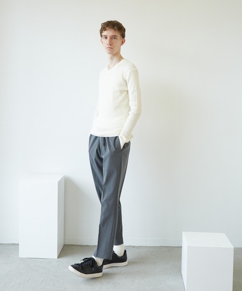 VIBGYOR（ヴィブジョー）の「VIBGYOR　Select／二重ｳｽ風リブ　Vネック(BL)（ニット/セーター・メンズ・その他1/その他2/その他3/オフホワイト/ブラック・LARGE/MEDIUM/X-LARGE）」の6枚目の写真