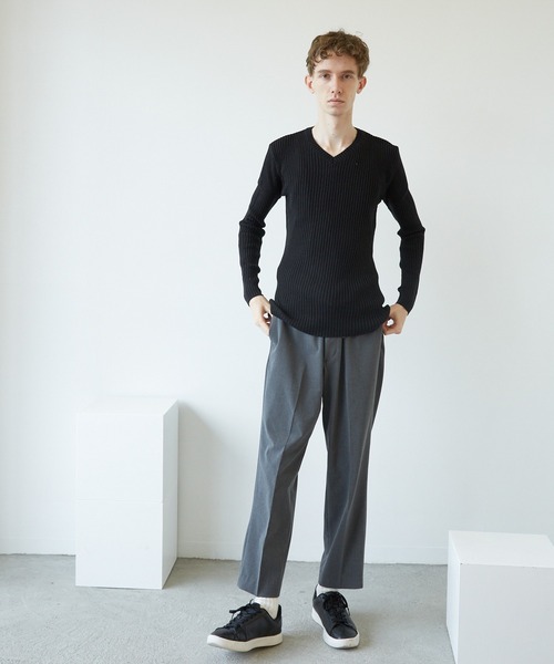 VIBGYOR（ヴィブジョー）の「VIBGYOR　Select／二重ｳｽ風リブ　Vネック(BL)（ニット/セーター・メンズ・その他1/その他2/その他3/オフホワイト/ブラック・LARGE/MEDIUM/X-LARGE）」の8枚目の写真