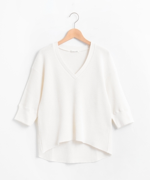le.coeur blanc（ルクールブラン）の「【WEB限定PRICE】Vネック5分袖サーマル（Tシャツ/カットソー・レディース・ネイビー/オフホワイト/ピンク・FREE）」の8枚目の写真
