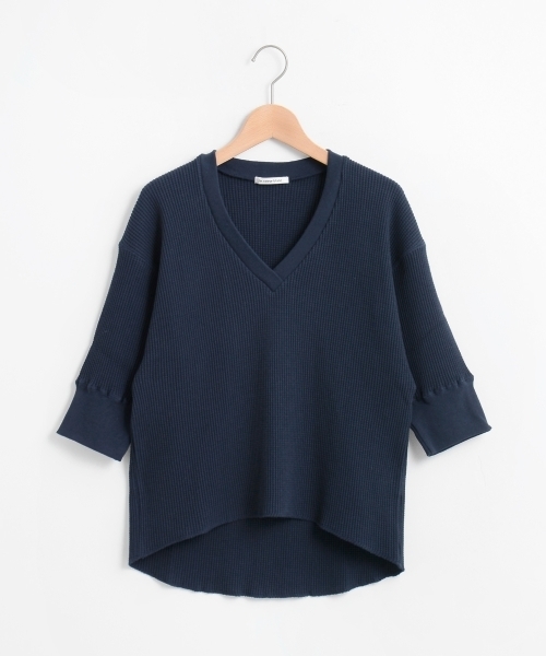 le.coeur blanc（ルクールブラン）の「【WEB限定PRICE】Vネック5分袖サーマル（Tシャツ/カットソー・レディース・ネイビー/オフホワイト/ピンク・FREE）」の9枚目の写真