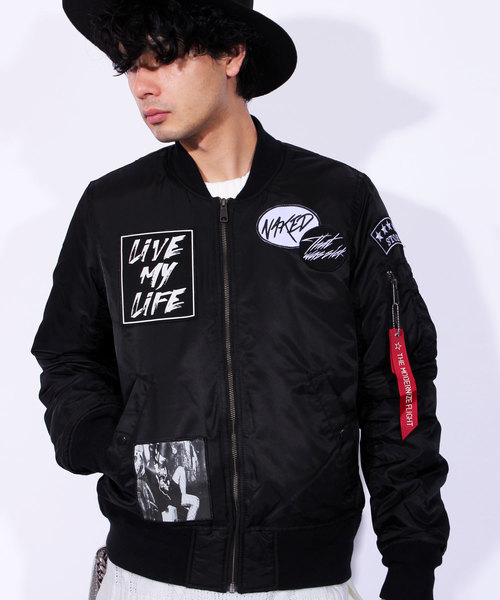 ８(eight)（エイト）の「ワッペン付き MA-1 ミリタリージャケット 中綿 ブルゾン （MA-1・メンズ・ブラック/オリーブ/ワイン・MEDIUM/LARGE/X-LARGE）」の2枚目の写真