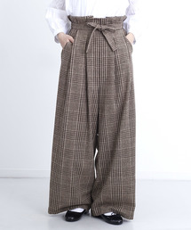 MERLOT | グレンチェックウエストリボンワイドパンツ1163(その他パンツ)