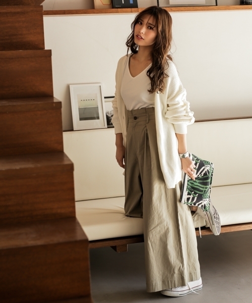 BAYFLOW(ベイフロー)の「BAYFLOW/チノワイドパンツ 18SS(チノパンツ)」|カーキ