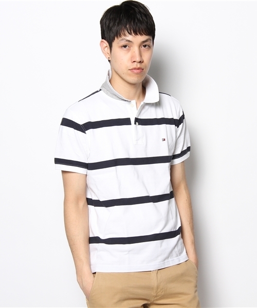 TOMMY HILFIGER(トミーヒルフィガー)の「13SS-NEW BAR STRIPE POLO(ポロシャツ・メンズ・ホワイト/ネイビー/グレー/レッド/ブルー/ターコイズブルー・LARGE/SMALL/MEDIUM/XX-LARGE/X-LARGE)」の2枚目の写真