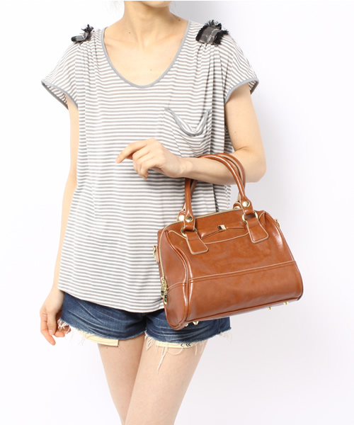 one after another NICE CLAUP（ワンアフターアナザーナイスクラップ）の「ﾘﾎﾞﾝ金具ﾎﾞｽﾄﾝ（ボストンバッグ・レディース・キャメル/ワイン/ブラック・FREE）」の9枚目の写真