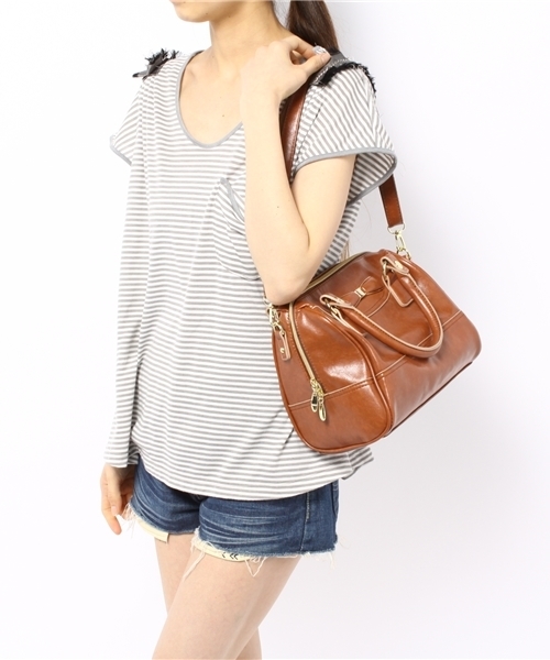 one after another NICE CLAUP（ワンアフターアナザーナイスクラップ）の「ﾘﾎﾞﾝ金具ﾎﾞｽﾄﾝ（ボストンバッグ・レディース・キャメル/ワイン/ブラック・FREE）」の7枚目の写真