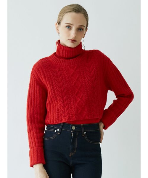 LAGUNAMOON（ラグナムーン）の「レイヤードケーブルニットプルオーバー（ニット/セーター・レディース・ホワイト/レッド・FREE）」の19枚目の写真