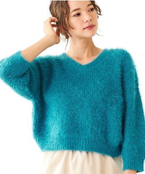 flower（フラワー）の「フラッフィーニットトップ（ニット/セーター・レディース・ベージュ/ネイビー/ピンク/グリーン・FREE）」の3枚目の写真