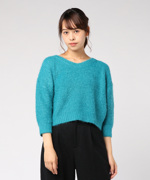 flower（フラワー）の「フラッフィーニットトップ（ニット/セーター・レディース・ベージュ/ネイビー/ピンク/グリーン・FREE）」の7枚目の写真