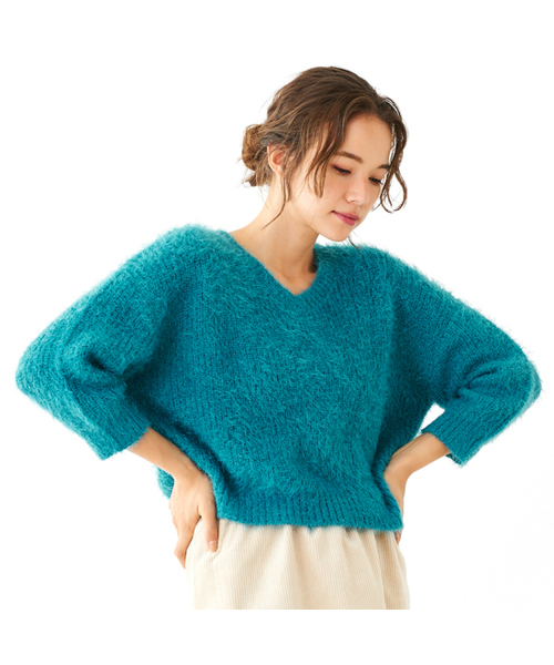 flower（フラワー）の「フラッフィーニットトップ（ニット/セーター・レディース・ベージュ/ネイビー/ピンク/グリーン・FREE）」の10枚目の写真