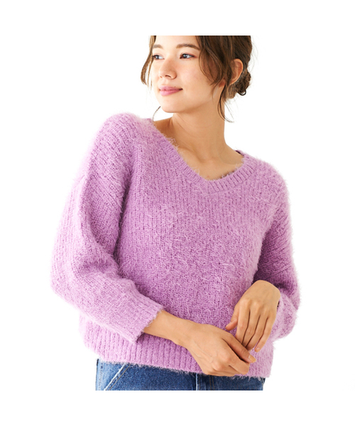 flower（フラワー）の「フラッフィーニットトップ（ニット/セーター・レディース・ベージュ/ネイビー/ピンク/グリーン・FREE）」の11枚目の写真