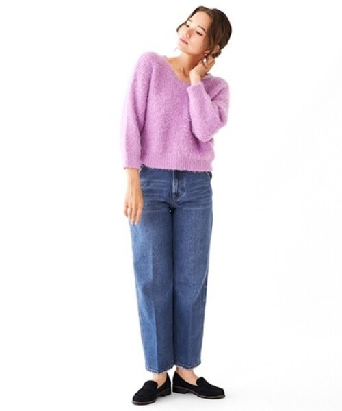 flower（フラワー）の「フラッフィーニットトップ（ニット/セーター・レディース・ベージュ/ネイビー/ピンク/グリーン・FREE）」の14枚目の写真