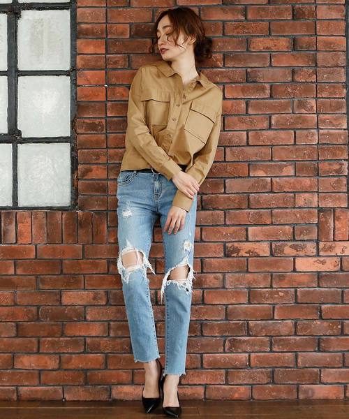 Luz Llena（ラズレナ）の「綿ツイルミリタリーシャツジャケット（シャツ/ブラウス・レディース・ベージュ/カーキ・MEDIUM）」の9枚目の写真