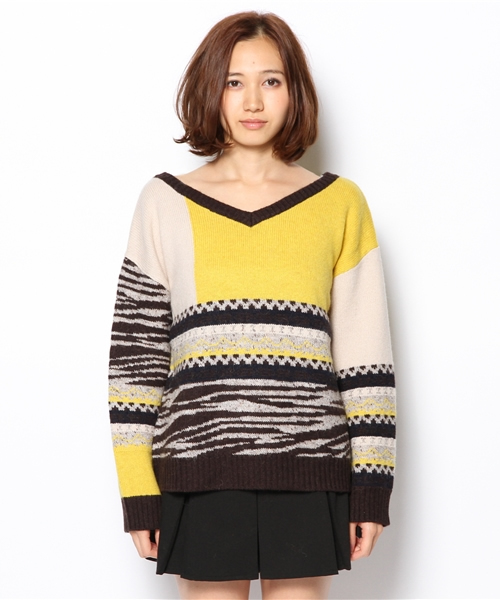 ROSE BUD(ローズバッド)の「【カタログ掲載】LK-13279 V/N CROPPED P/O(ニット/セーター・レディース・キャメル/ネイビー・ONE SIZE)」の7枚目の写真