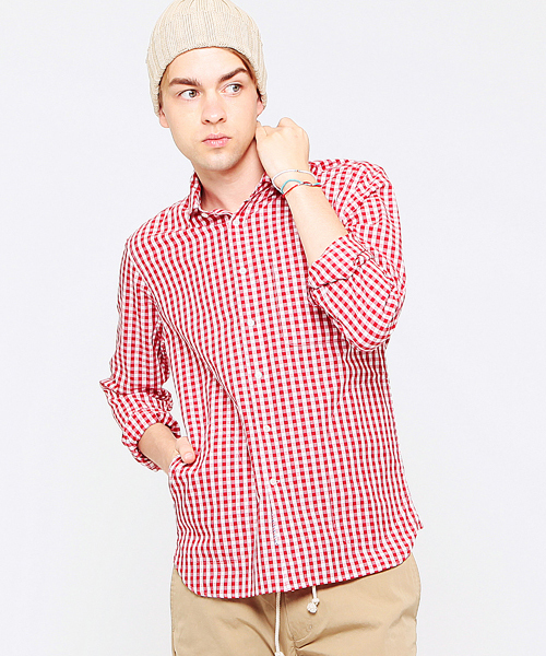 BEAMS LIGHTS Men's（ビームスライツ メンズ）の「BEAMS LIGHTS / ギンガムチェックシャツ（シャツ/ブラウス・メンズ・ベージュ/ネイビー/レッド・LARGE/SMALL/MEDIUM/X-LARGE）」の3枚目の写真