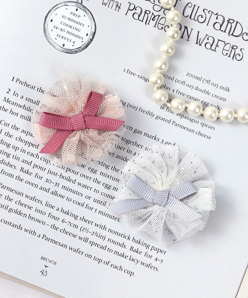 panpantutu（パンパンチュチュ）の「プチリボンヘアピン(2個セット)（ヘアピン・キッズ・ラベンダー/グリーン×ピンク/グレー×ピンク/レッド系その他/ピンク系その他/ホワイト系その他/ブルー系その他/チェック/ホワイト×ピンク/イエロー×グリーン/ピンク系その他2/レッド系その他2/イエロー系その他/シルバー×ゴールド/ローズ/ライラック系/ブラック・FREE）」の2枚目の写真