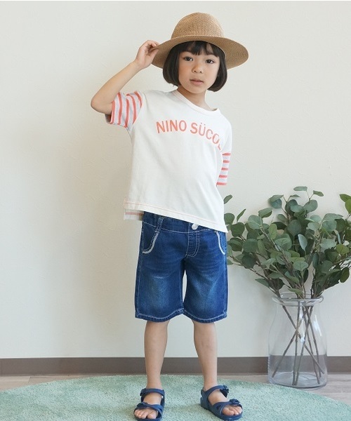 L.COPECK（エルコペック）の「[100-140]ライトニット風デニムショーツ（デニムパンツ・キッズ・ネイビー/ブルー・100cm/140cm/120cm/110cm/130cm）」の5枚目の写真