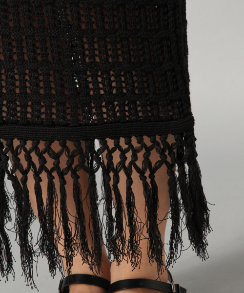 LOWRYS FARM（ローリーズファーム）の「スカシガラフリンジスカート　838074（スカート・レディース・オフホワイト/ブラック/ブラウン・FREE）」の9枚目の写真