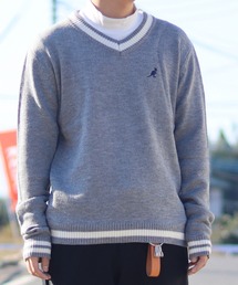 KANGOL | 【KANGOL/カンゴール】ワンポイント刺繍ニット/ワンポイントVネックチルデンニット(ニット/セーター)