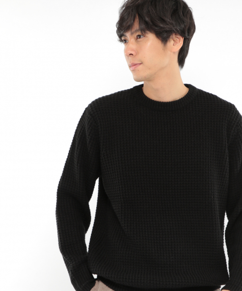 LAKOLE（ラコレ）の「アクリルワッフルニットプルオーバー / LAKOLE（ニット/セーター・メンズ・ブラック/ベージュ/レッド/ブルー/グリーン/キャメル/マスタード/チャコール/ブラウン/オリーブ・MEDIUM/LARGE）」の2枚目の写真