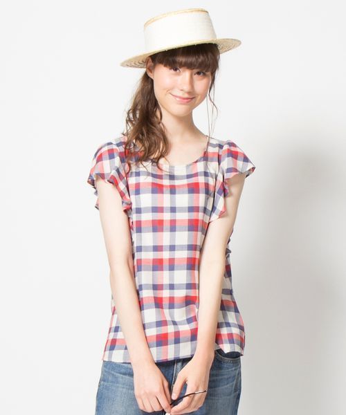 ROPE' PICNIC（ロペピクニック）の「コットンツイルガーゼ袖フリルブラウス（シャツ/ブラウス・レディース・イエロー/ブルー/レッド/オフホワイト・38）」の4枚目の写真