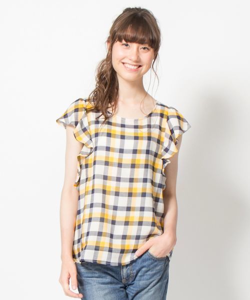 ROPE' PICNIC（ロペピクニック）の「コットンツイルガーゼ袖フリルブラウス（シャツ/ブラウス・レディース・イエロー/ブルー/レッド/オフホワイト・38）」の3枚目の写真