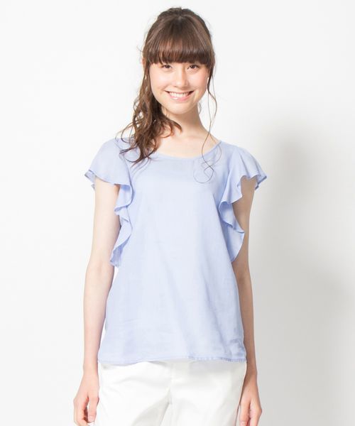 ROPE' PICNIC（ロペピクニック）の「コットンツイルガーゼ袖フリルブラウス（シャツ/ブラウス・レディース・イエロー/ブルー/レッド/オフホワイト・38）」の2枚目の写真