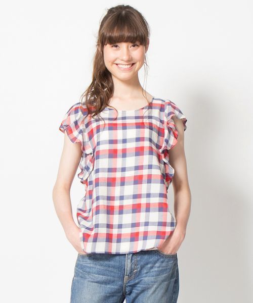 ROPE' PICNIC（ロペピクニック）の「コットンツイルガーゼ袖フリルブラウス（シャツ/ブラウス・レディース・イエロー/ブルー/レッド/オフホワイト・38）」の7枚目の写真