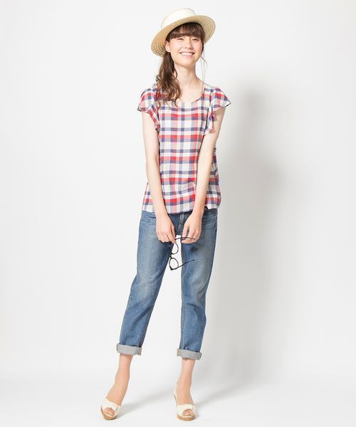 ROPE' PICNIC（ロペピクニック）の「コットンツイルガーゼ袖フリルブラウス（シャツ/ブラウス・レディース・イエロー/ブルー/レッド/オフホワイト・38）」の6枚目の写真