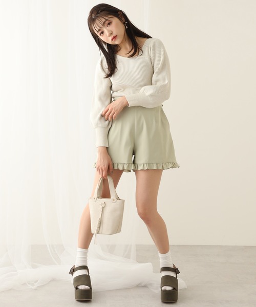 one after another NICE CLAUP（ワンアフターアナザーナイスクラップ）の「バックレースアップラメニット（ニット/セーター・レディース・オフホワイト/グレー/ベージュ/パープル・FREE）」の13枚目の写真