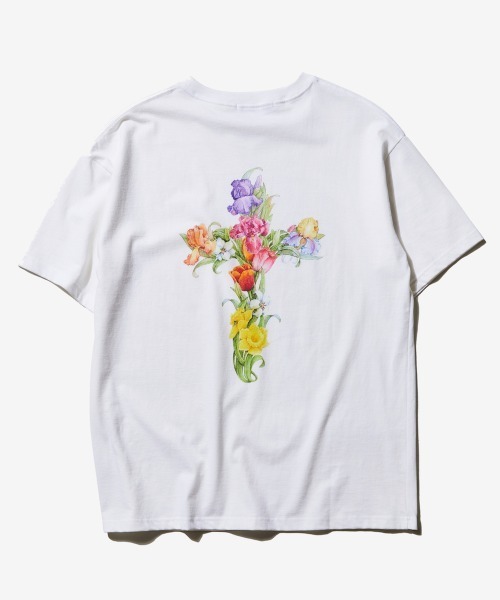 rehacer(レアセル)の「rehacer : Botanical Cross on Wide Body /ボタニカル クロス オン ワイド ボディー(Tシャツ/カットソー・メンズ・ホワイト/ブラック・SMALL/MEDIUM/LARGE/X-LARGE)」の4枚目の写真