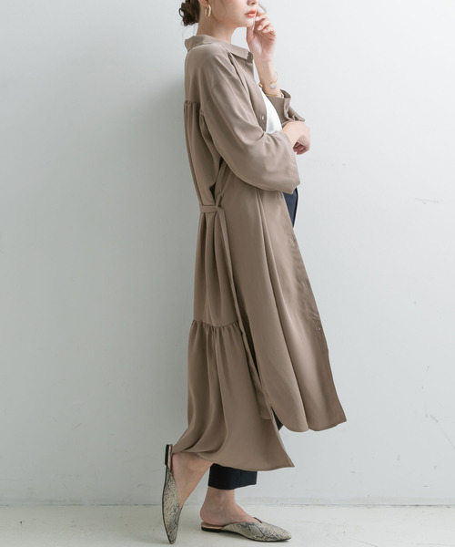 Newlyme（ニューリーミー）の「ロングシャツワンピース【R】（ワンピース・レディース・ピンク/グリーン/モカ・M-L）」の2枚目の写真