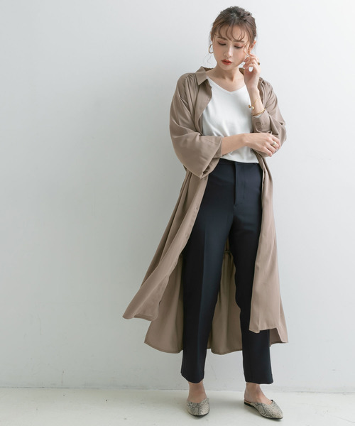 Newlyme（ニューリーミー）の「ロングシャツワンピース【R】（ワンピース・レディース・ピンク/グリーン/モカ・M-L）」の11枚目の写真