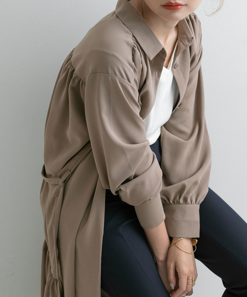 Newlyme（ニューリーミー）の「ロングシャツワンピース【R】（ワンピース・レディース・ピンク/グリーン/モカ・M-L）」の12枚目の写真