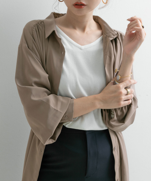 Newlyme（ニューリーミー）の「ロングシャツワンピース【R】（ワンピース・レディース・ピンク/グリーン/モカ・M-L）」の14枚目の写真