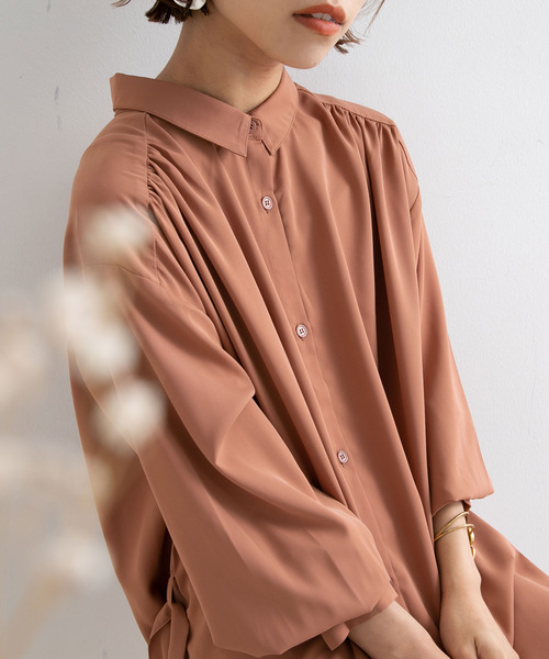 Newlyme（ニューリーミー）の「ロングシャツワンピース【R】（ワンピース・レディース・ピンク/グリーン/モカ・M-L）」の15枚目の写真