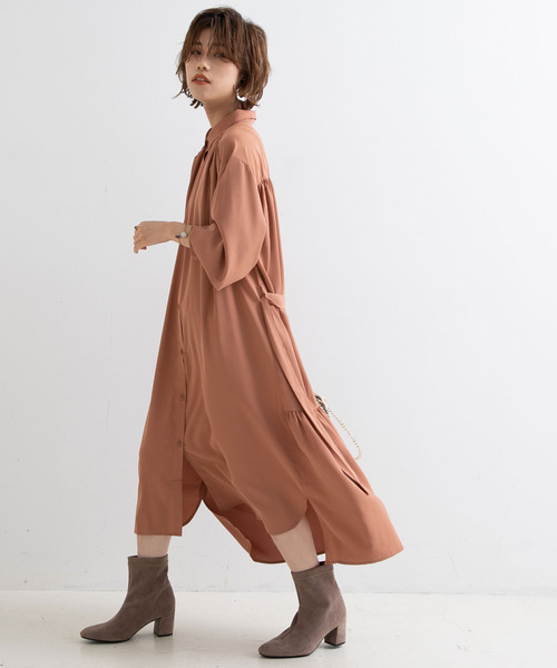 Newlyme（ニューリーミー）の「ロングシャツワンピース【R】（ワンピース・レディース・ピンク/グリーン/モカ・M-L）」の17枚目の写真