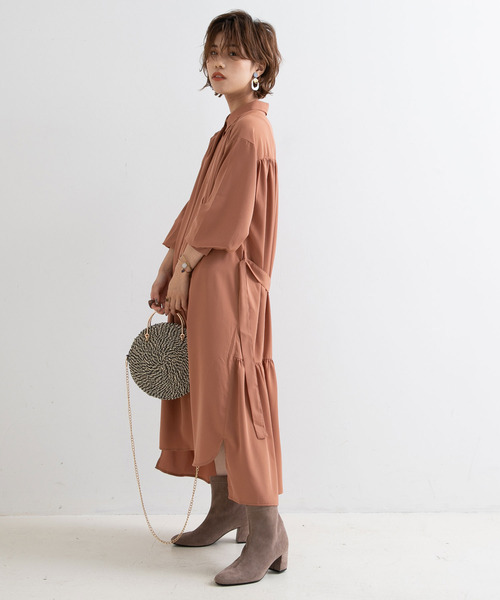 Newlyme（ニューリーミー）の「ロングシャツワンピース【R】（ワンピース・レディース・ピンク/グリーン/モカ・M-L）」の20枚目の写真