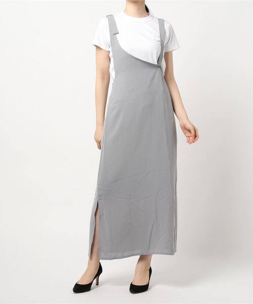 minius(ミニウス)の「ミニウス/ レディース バックアシンメトリー ジャンパースカート ロングスカート(ジャンパースカート・レディース・ブラック/サックスブルー/カーキブラウン/グリーン系その他/ピンク系その他・MEDIUM)」の1枚目の写真