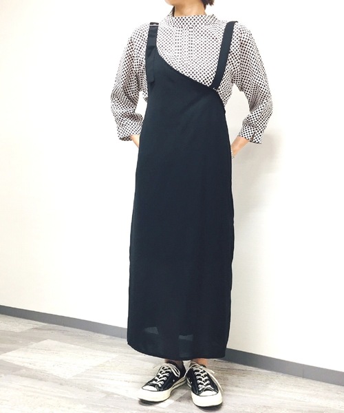 minius(ミニウス)の「ミニウス/ レディース バックアシンメトリー ジャンパースカート ロングスカート(ジャンパースカート・レディース・ブラック/サックスブルー/カーキブラウン/グリーン系その他/ピンク系その他・MEDIUM)」の2枚目の写真